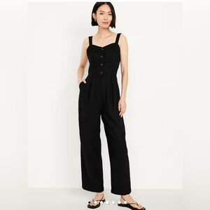Old Navy women’s Button-Front Linen-Blend Cami Jumpsuit with pockets size XS P